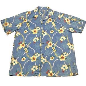 Rainbow Hawaii Hawaiian Shirt Mens XL Blue Floral Made In Hawaii Aloha